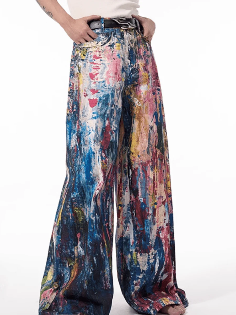 [STARTEXCEEDEND] Graffiti oil painting wide-leg jeans st1876