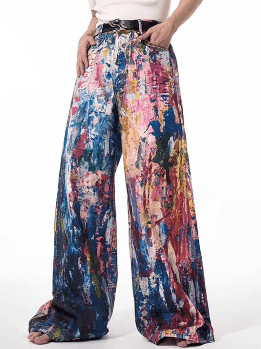 [STARTEXCEEDEND] Graffiti oil painting wide-leg jeans st1876