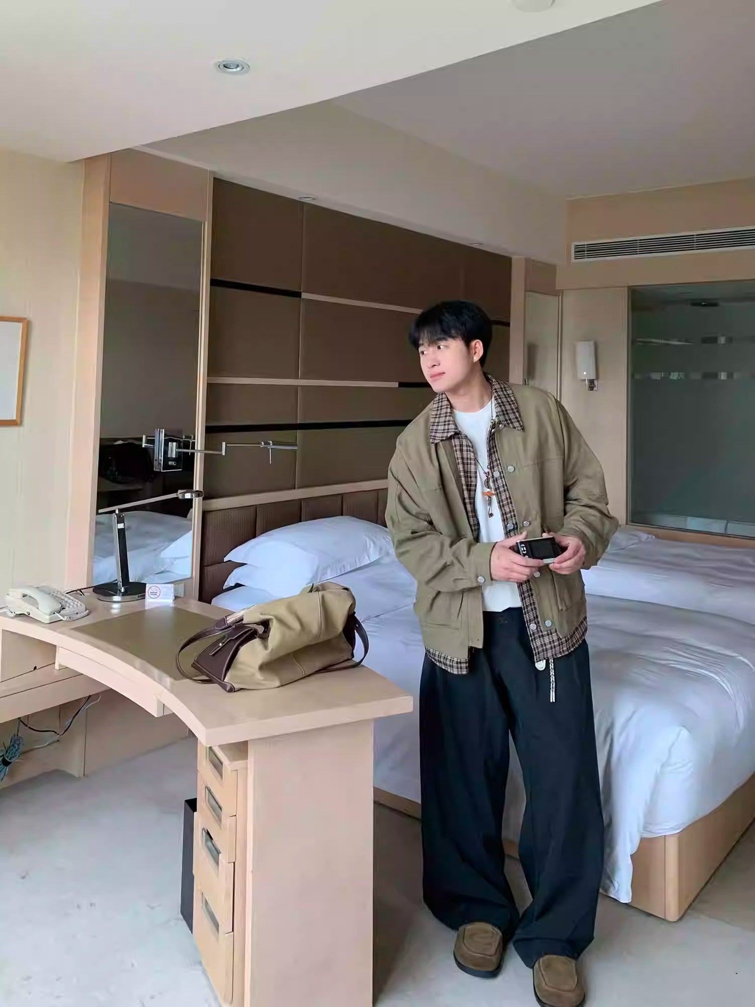 [OV] PLAID LAYERED WORK JACKET st5049