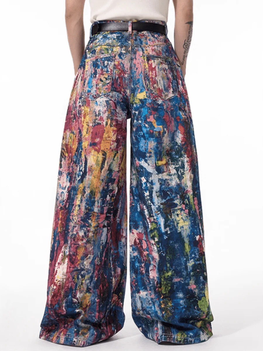 [STARTEXCEEDEND] Graffiti oil painting wide-leg jeans st1876