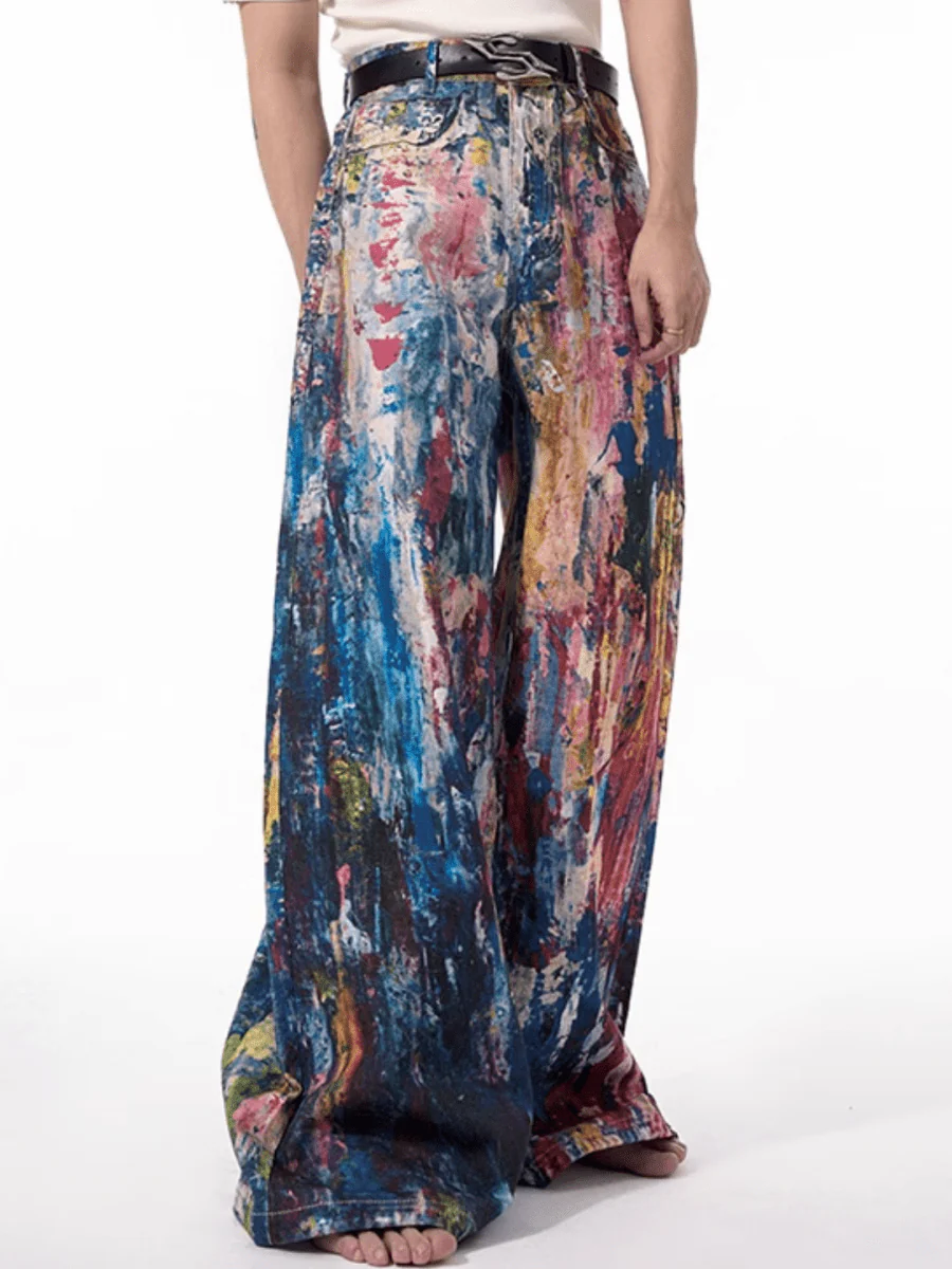 [STARTEXCEEDEND] Graffiti oil painting wide-leg jeans st1876