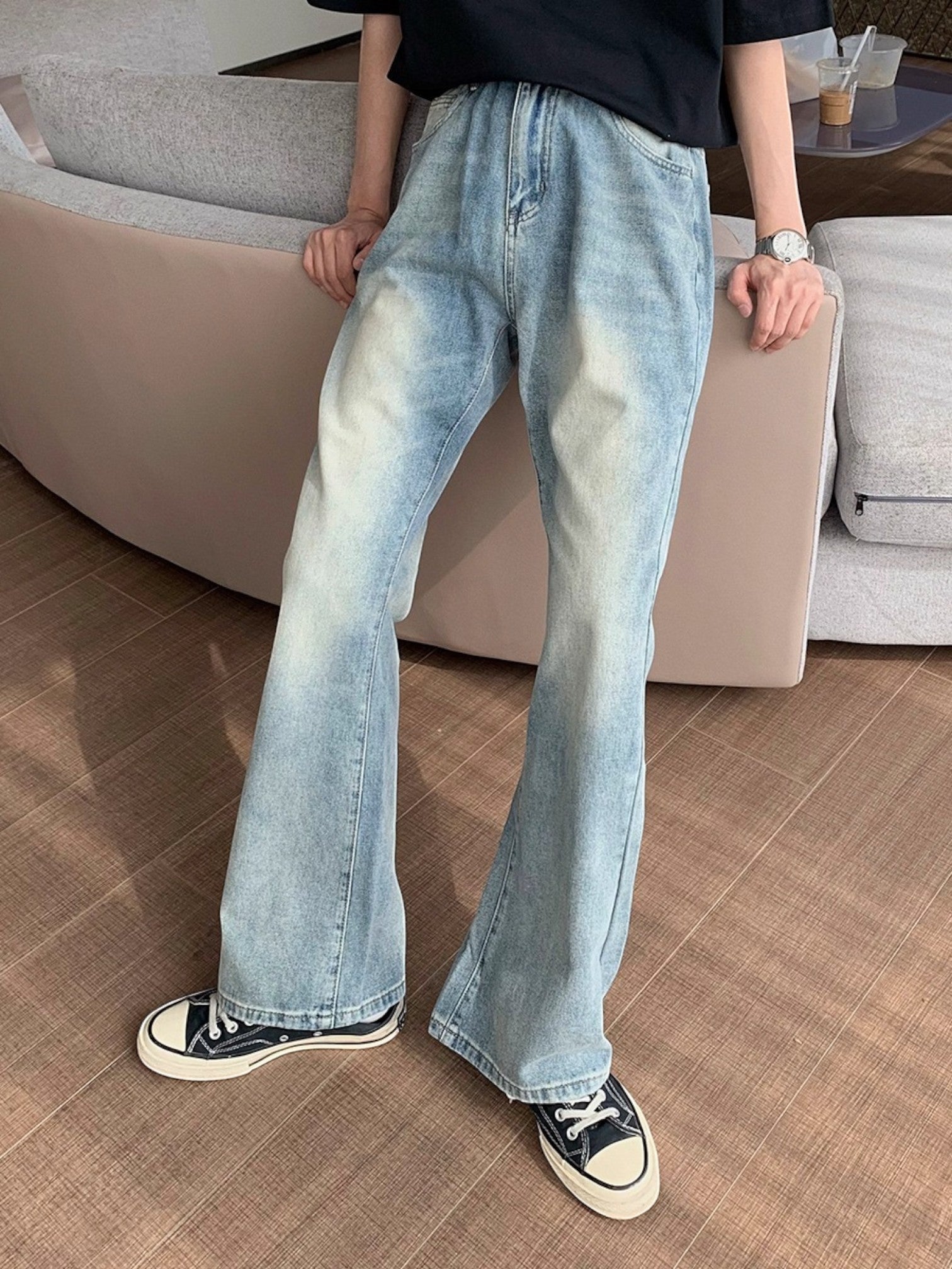 [Hualun] VINTAGE FLARE DRAPE JEANS st5036