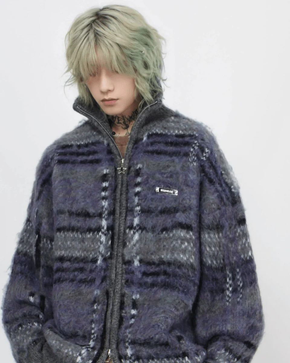 [Mz] striped zipper cardigan sweater knit ST1884